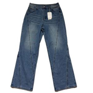 NWT Commense Vintage Denim Straight Leg Jeans Womens L Blue Front Seam